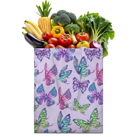 Watercolor Butterfly Floral Canvas Tote Bag – Romantic Nature-Inspired Reusable Cotton Shopping Bag with Artistic Fantasy Garden & Starry Sky Design for Women, Teens, Aesthetic Gift Lovers