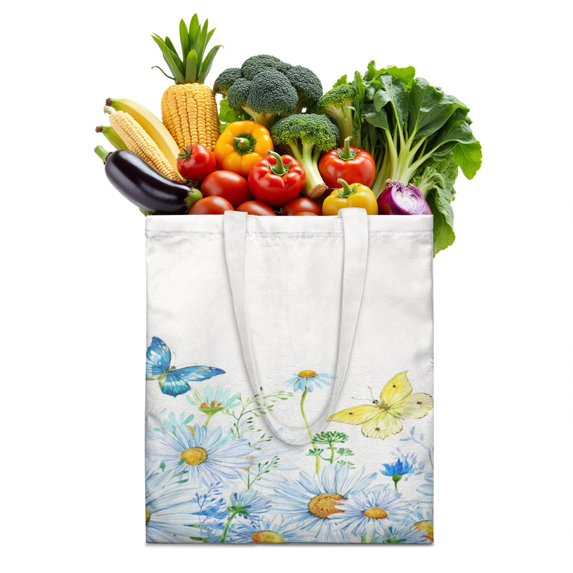 Watercolor Butterfly Floral Canvas Tote Bag – Romantic Nature-Inspired Reusable Cotton Shopping Bag with Artistic Fantasy Garden & Starry Sky Design for Women, Teens, Aesthetic Gift Lovers