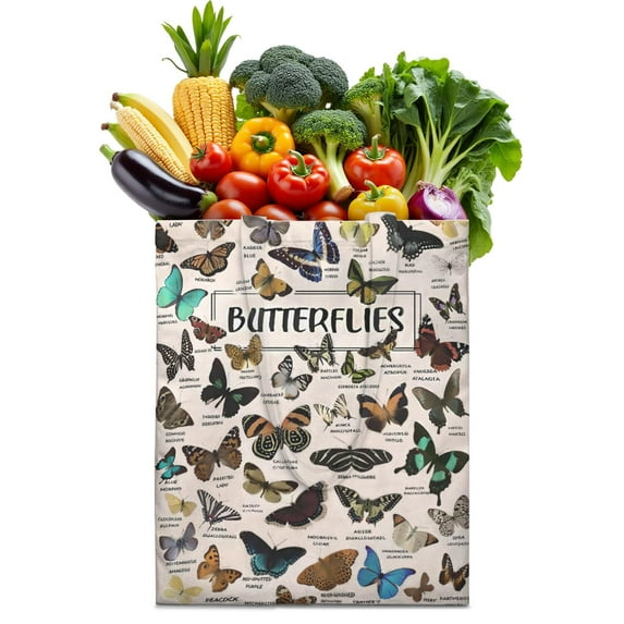 Watercolor Butterfly Floral Canvas Tote Bag – Romantic Nature-Inspired Reusable Cotton Shopping Bag with Artistic Fantasy Garden & Starry Sky Design for Women, Teens, Aesthetic Gift Lovers