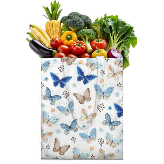 Watercolor Butterfly Floral Canvas Tote Bag – Romantic Nature-Inspired Reusable Cotton Shopping Bag with Artistic Fantasy Garden & Starry Sky Design for Women, Teens, Aesthetic Gift Lovers