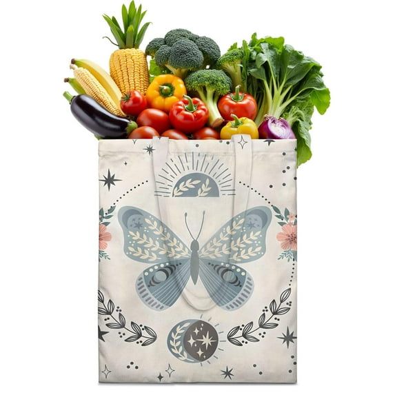 Watercolor Butterfly Floral Canvas Tote Bag – Romantic Nature-Inspired Reusable Cotton Shopping Bag with Artistic Fantasy Garden & Starry Sky Design for Women, Teens, Aesthetic Gift Lovers