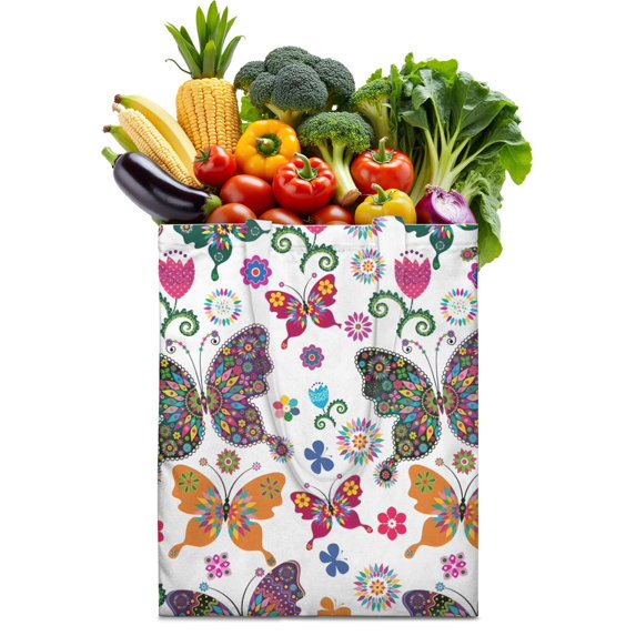 Watercolor Butterfly Floral Canvas Tote Bag – Romantic Nature-Inspired Reusable Cotton Shopping Bag with Artistic Fantasy Garden & Starry Sky Design for Women, Teens, Aesthetic Gift Lovers