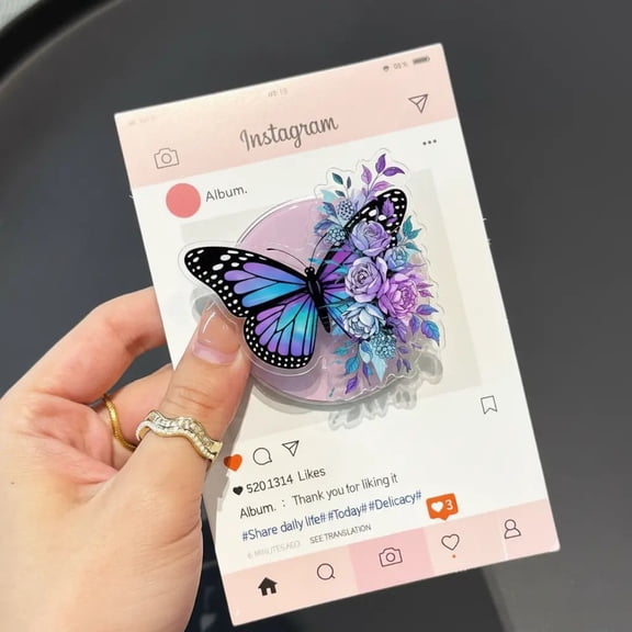 Watercolor Butterfly Floral Magnetic Phone Grip Aesthetic Colorful Flowers Magsafe Kickstand, Trendy Retro Garden Soft Girl Gift