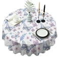 thumbnail image 1 of Watercolor Butterfly Flower Leaf White Pattern Round Tablecloth 60"x60",Wrinkle Wipeable Table Cloth for Kitchen Dining Room Picnic Patio Party, 1 of 6