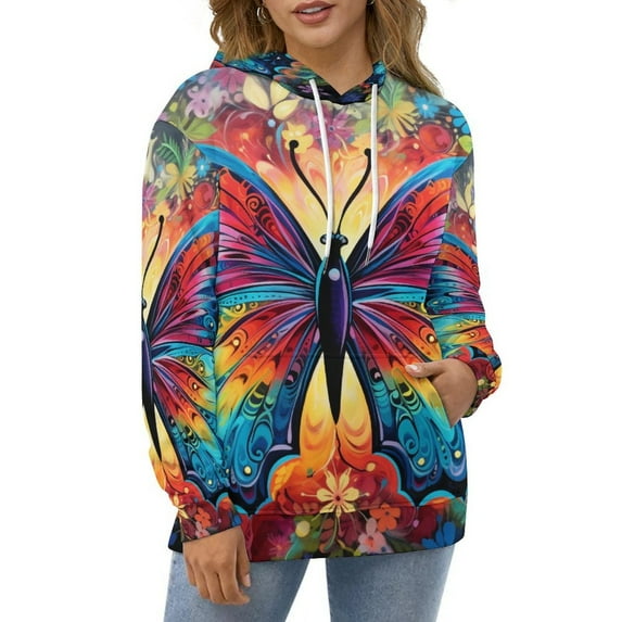 Watercolor Butterfly Hoodies Classic Oversized Pullover Hoodie Female Long Sleeve Pretty Graphic Casual Hooded Sweatshirts