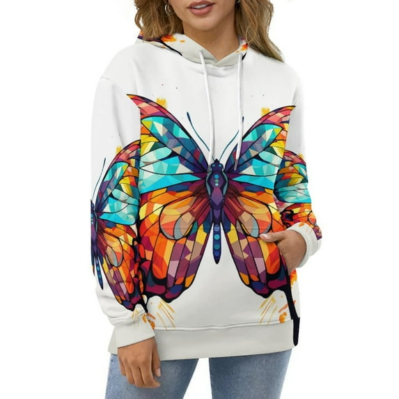 Watercolor Butterfly Hoodies Long Sleeve Casual Hoodie Winter Oversize Loose Hooded Sweatshirts