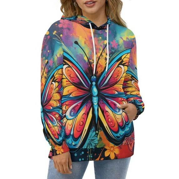 Watercolor Butterfly Hoodies Long Sleeve Casual Hoodie Winter Oversize Loose Hooded Sweatshirts
