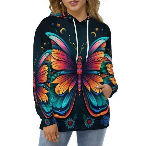 Watercolor Butterfly Hoodies Long Sleeve Casual Hoodie Winter Oversize Loose Hooded Sweatshirts