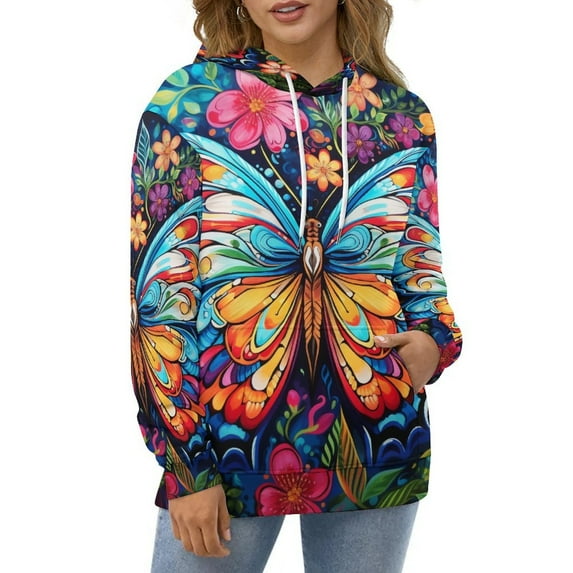 Watercolor Butterfly Hoodies Oversized Hoodie Women Long Sleeve Casual Sweatshirts