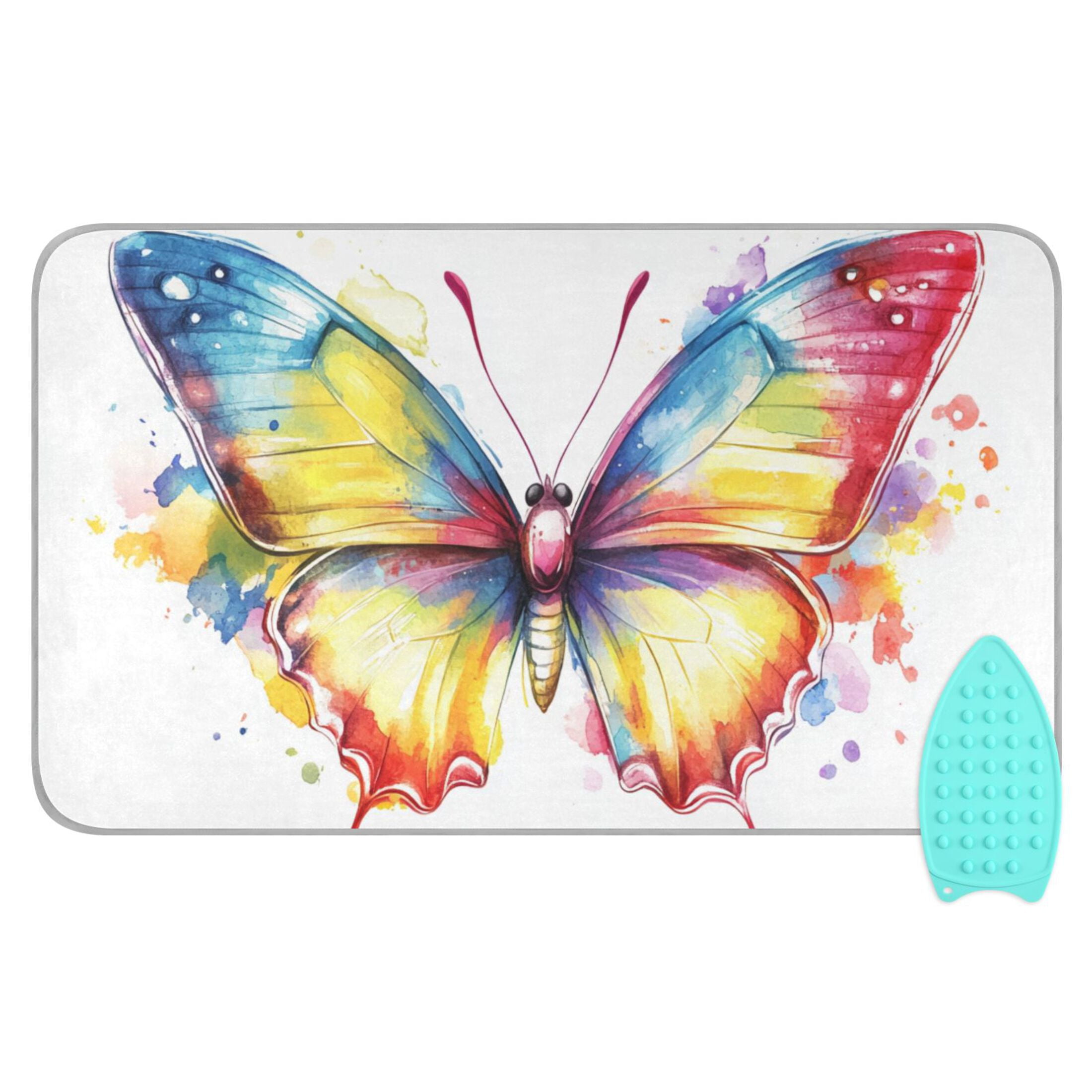 Watercolor Butterfly Ironing Mat Blanket Portable Travel Ironing Pad Heat Resistant Pad 47.2" x 27.6”