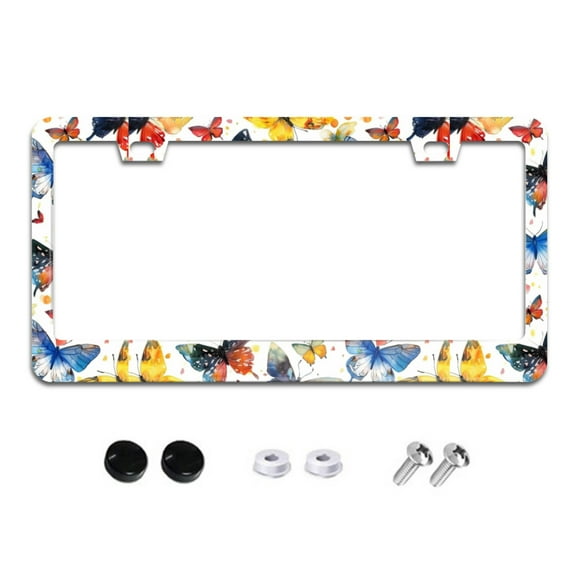 Watercolor Butterfly License Plate Frames for Women Men Car Plate Holder Cover Metal Tag Aluminum Car Accessories Front Rear Plate Decor