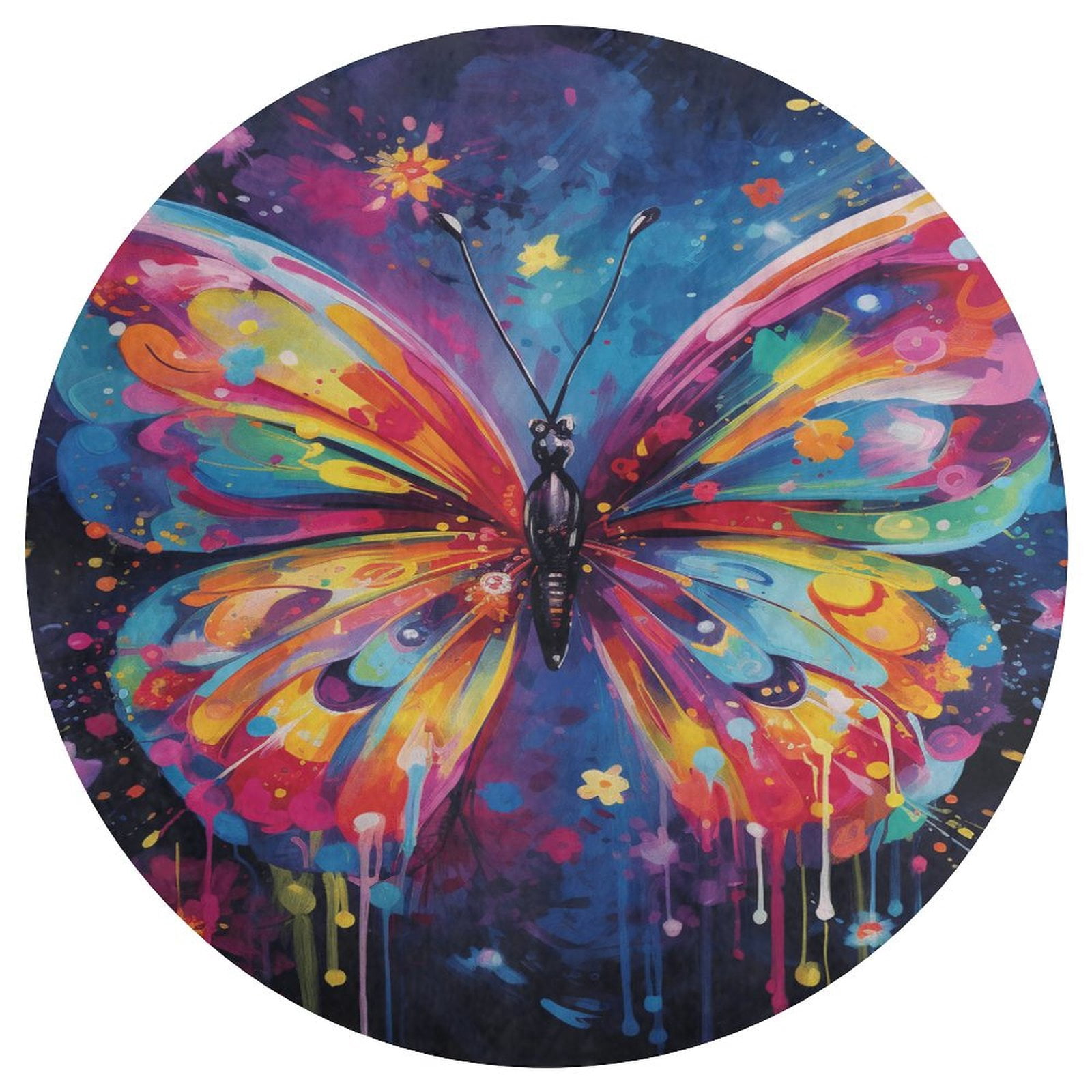 Naturestep Rug Butterfly Watercolor Butterfly Round Area Rug Floor Carpets Washable Indoor Floor ...