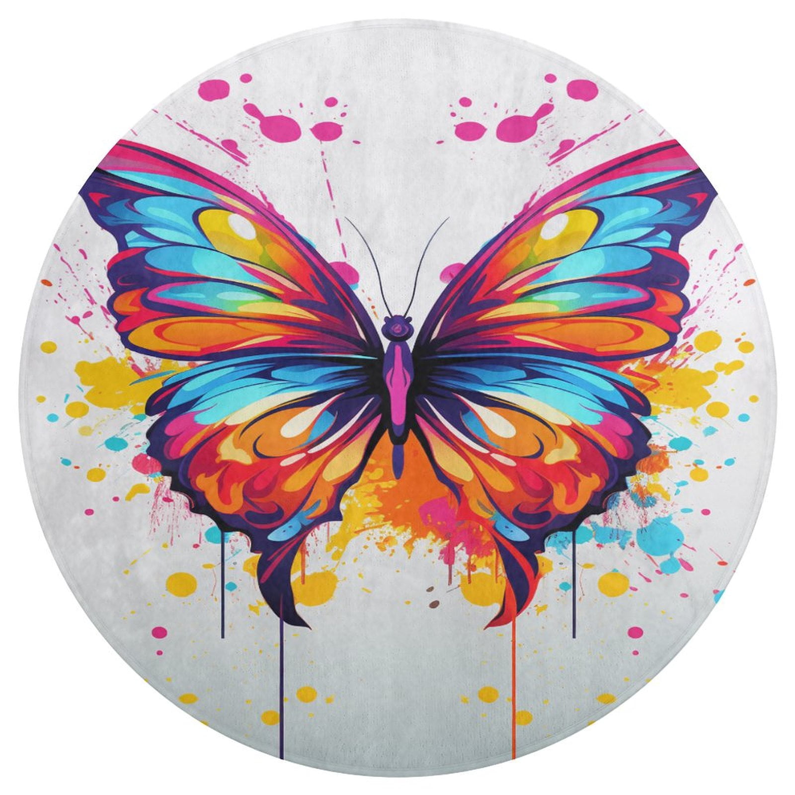 Naturestep Rug Butterfly Watercolor Butterfly Round Area Rug Floor Carpets Washable Indoor Floor ...