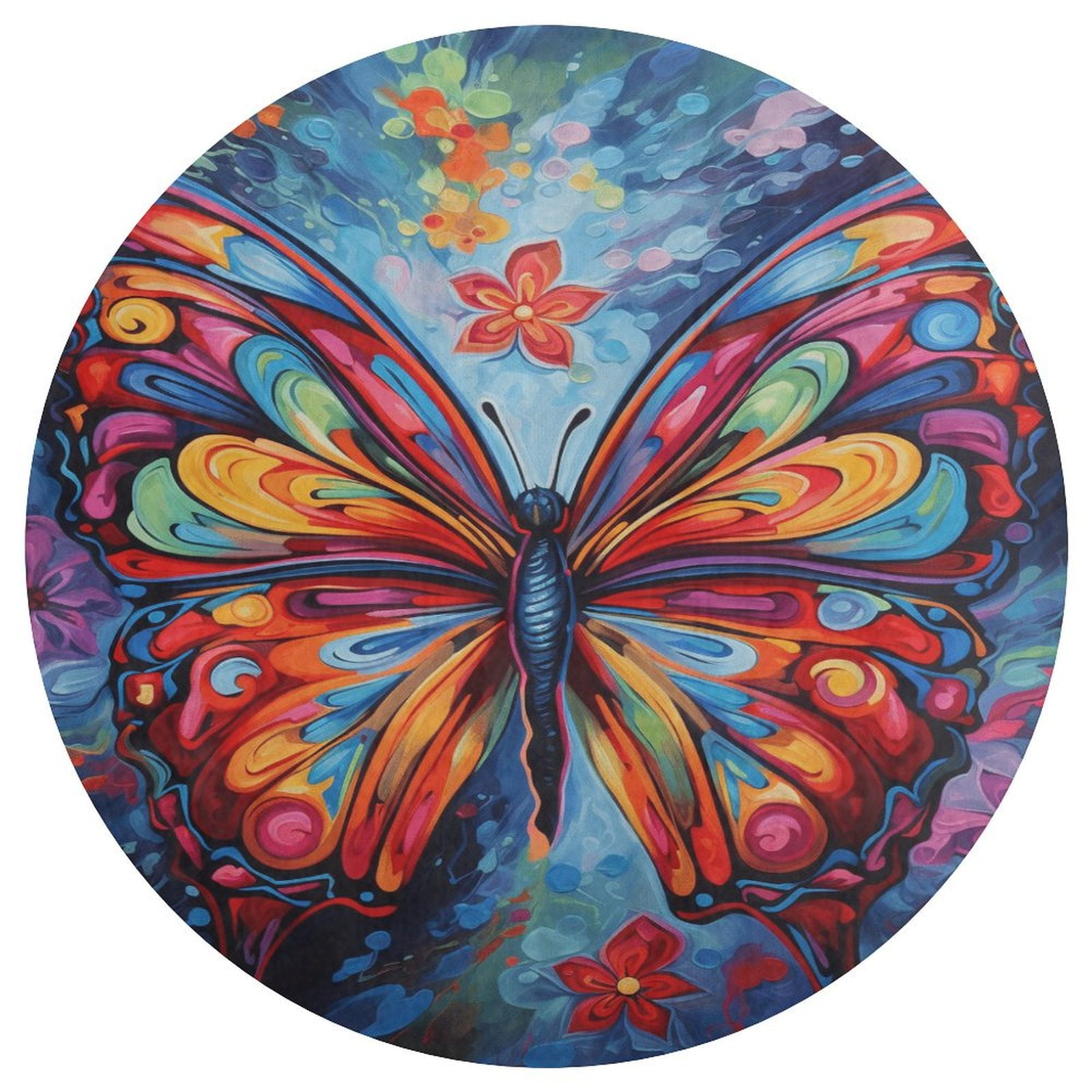 Naturestep Rug Butterfly Watercolor Butterfly Round Area Rug Floor Carpets Washable Indoor Floor ...