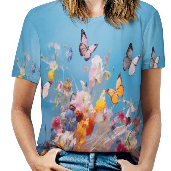 Watercolor Butterfly T Shirts Basic T-Shirt Short Sleeve Ladies Tee Shirt Summer Graphic Clothing
