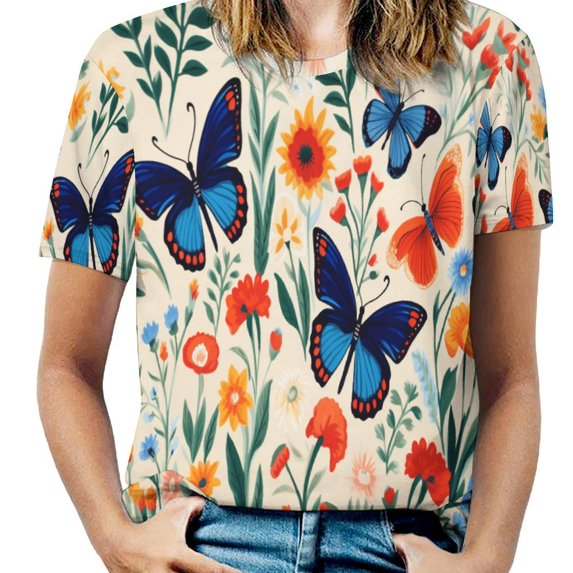 Watercolor Butterfly T Shirts Basic T-Shirt Short Sleeve Ladies Tee Shirt Summer Graphic Clothing