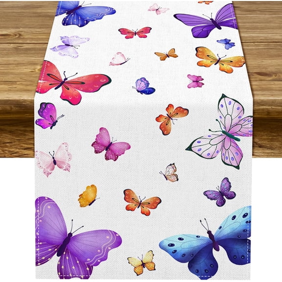 Watercolor Butterfly Table Runner Spring Birthday Themed Party Decoration Home Kitchen Dining Room Decor 72Inches Long