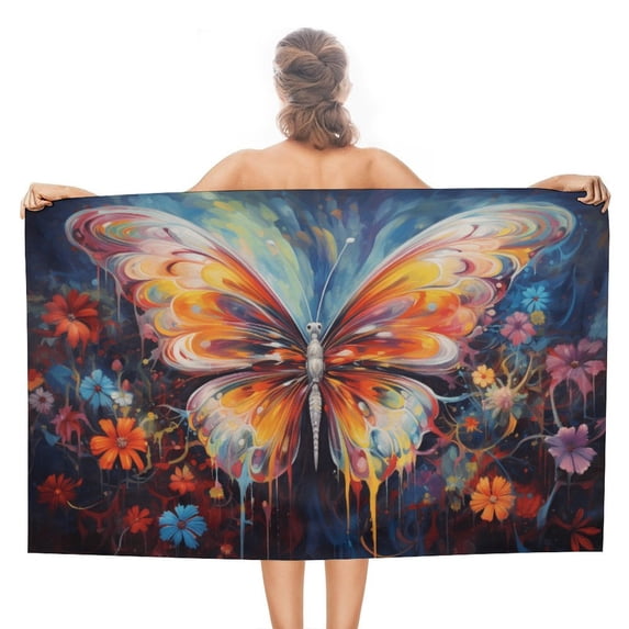 Watercolor Butterfly Ultra Fine Fiber Beach Towels for Travel And Quick Drying Absorbent Towels for Swimming