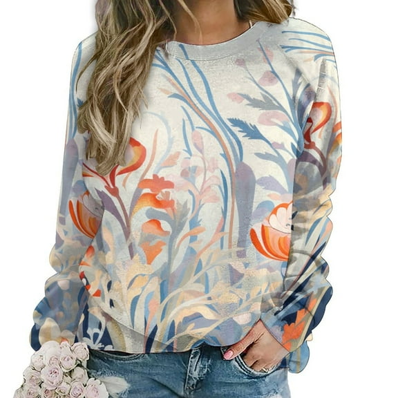Watercolor Butterfly Women's Floral Printed Sweatshirt Long Sleeve Crewneck Casual Loose Vintage Graphic Pullover Tops