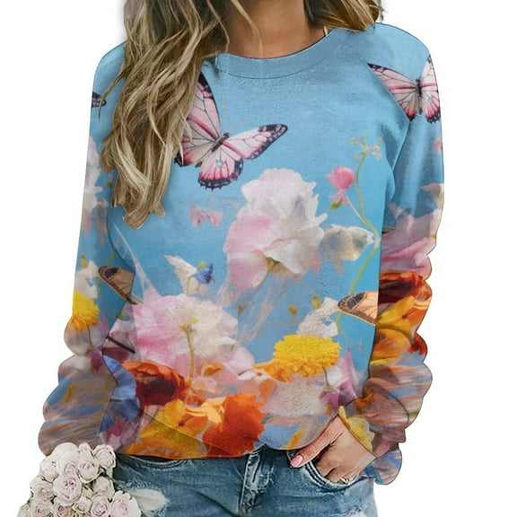 Watercolor Butterfly Womens Oversized Sweatshirts Hoodies Crewneck Casual Tops Comfy FallWinter Clothes 2024