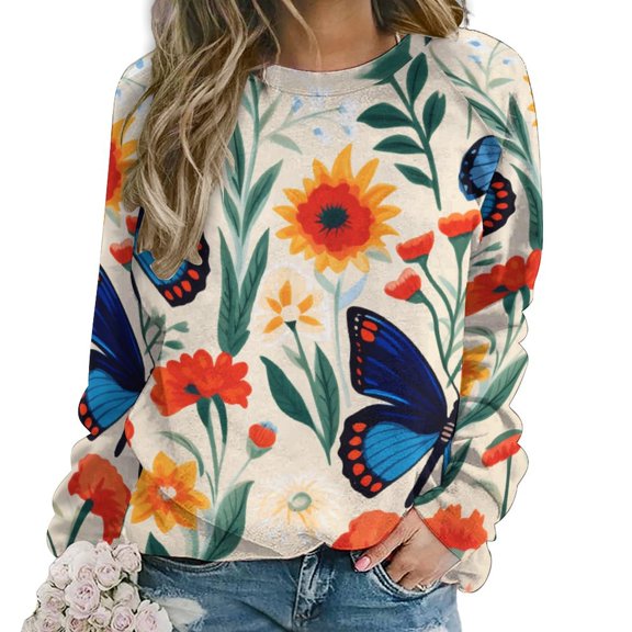 Watercolor Butterfly Womens Oversized Sweatshirts Hoodies Crewneck Casual Tops Comfy FallWinter Clothes 2024