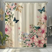 Watercolor Butterfly and Flower Pattern Shower Curtain Elegant and Romantic Home Decor Unreal Engine 5 Style Design