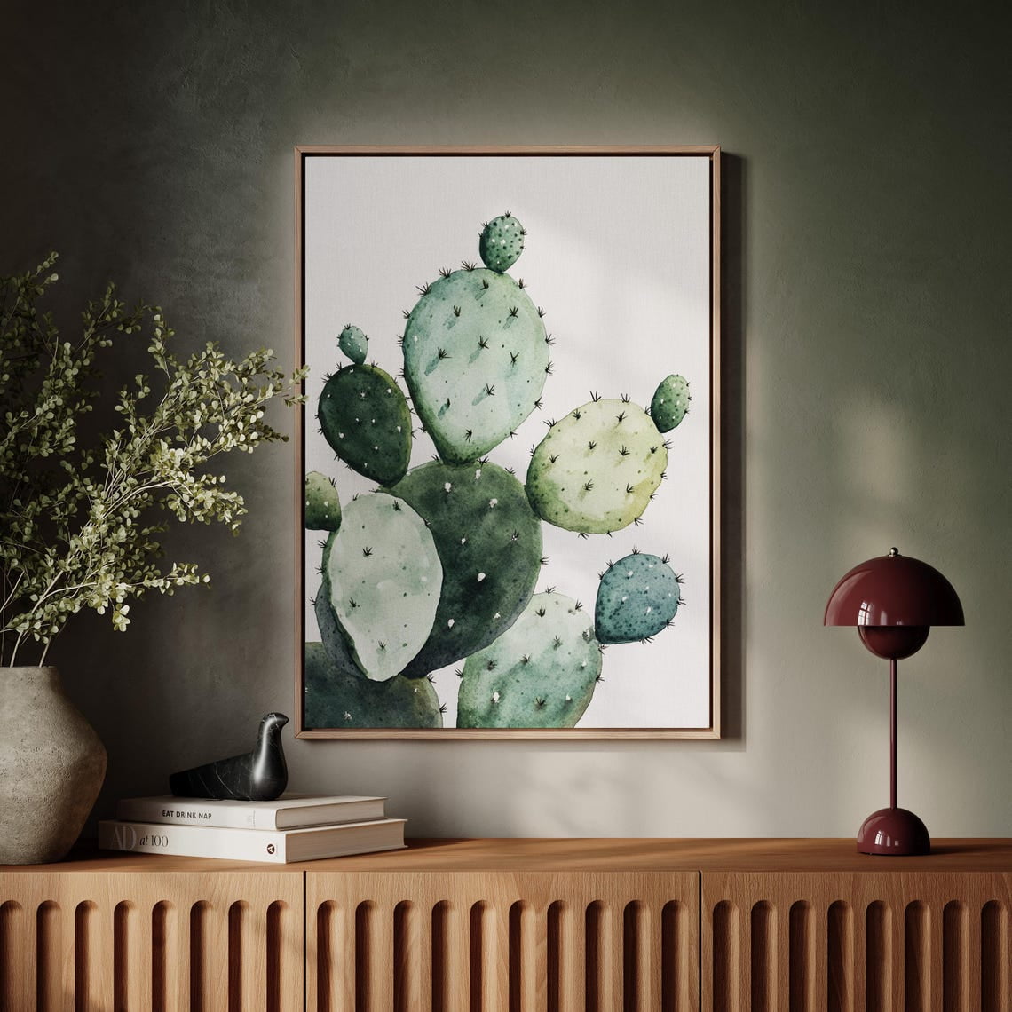 Watercolor Cactus Art Print - Prickly Pear Cactus Green Botanical Wall ...