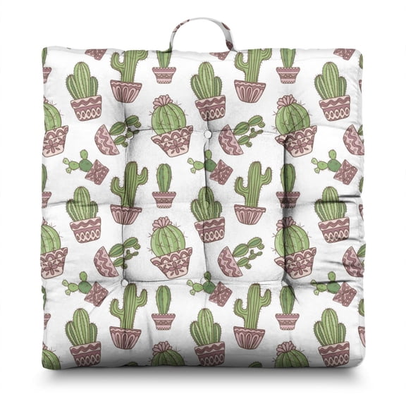Watercolor Cactus Floor Pillow&nbsp;– 22x22 Inch Large Cushion, Dutch Velvet, Soft-Blended Agave Illustration (Serene & Artistic)