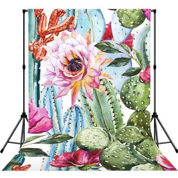 Watercolor Cactus Flower Floral Photography Backdrop 5x7Ft Background for Photo Studio Video Recording Birthday Party Wedding Home Decor