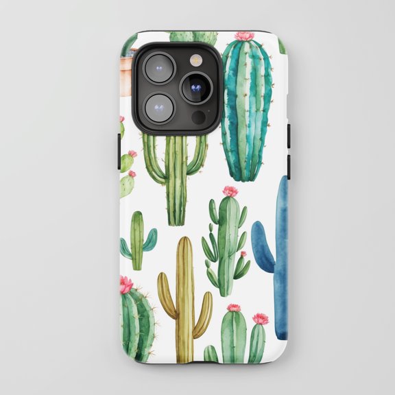 Watercolor Cactus For All iPhone Series Tough Phone Case Desert Art Green