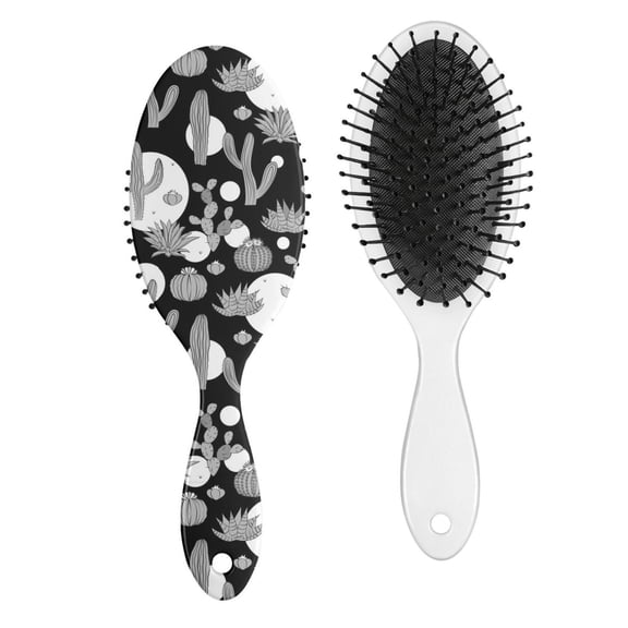 Watercolor Cactus Hair Brush, Boho Cactus Detangling Paddle Brush with Southwestern Succulent Retro Desert Style Print, Soft Bristle Cushion Brush, Travel Friendly Gift