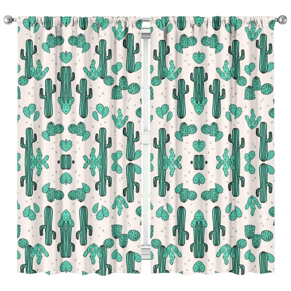 Watercolor Cactus Kitchen Curtains Set of 2 - 42x84 Inch Tier Panels, Retro Succulent Print, Farmhouse Minimalist Window Treatment
