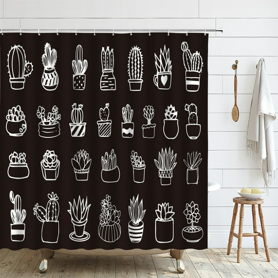 Watercolor Cactus Landscape Shower Curtain Tropical Plant Home Bathroom Decor Waterproof S