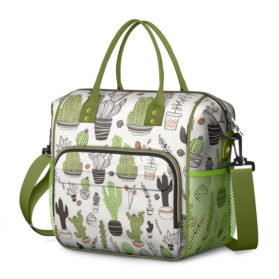 Watercolor Cactus Lunch Tote Bag - Large Insulated & Leakproof Cooler for Travel, Office, School, Multi-Pocket Food Storage - Southwestern Desert Style Design