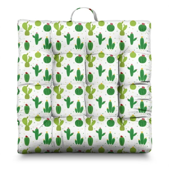 Watercolor Cactus Meditation Pillow - Oversized Square Floor Cushion, 9-Point Stitched for Stability, Ergonomic Support for Yoga & Reading