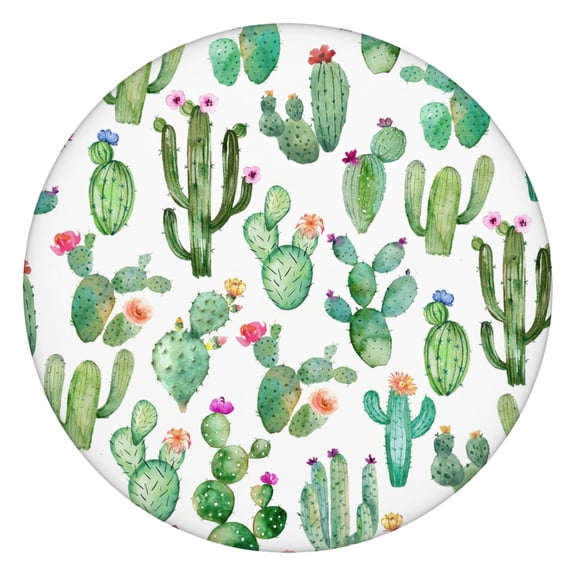 Watercolor Cactus Round Table Cover - Elastic Fitted Tablecloth for 44 Inch Tables, Southwestern Minimalist Botanical Print, Wipeable Windproof Surface