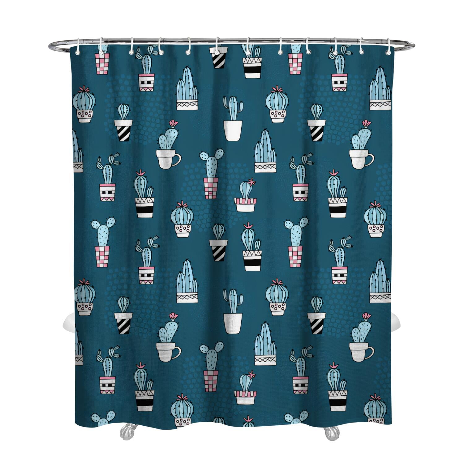 Western Boho Shower Curtain 72x84 Inches – Cowboy Cactus Aztec Print, Waterproof Polyester, Includes 12 Hooks