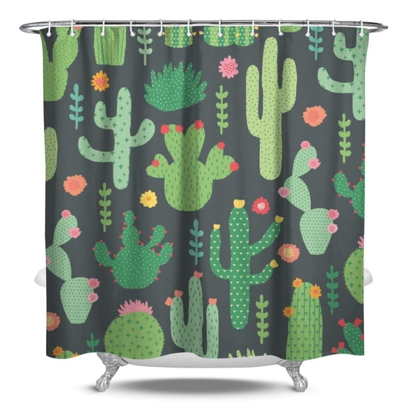 Watercolor Cactus Shower Curtain, Waterproof Fabric, Machine Washable, Includes Hooks, Retro Desert Succulent and Minimalist Botanical Cactus Design