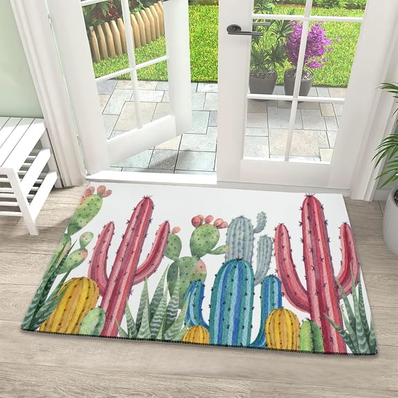 Watercolor Cactus & Succulent Doormat, 17x30 Inch Welcome Mat for Front Door Entryway, Garden Garage Patio Porch Decor