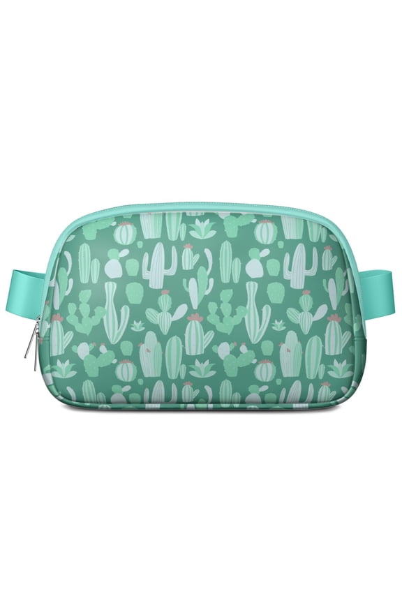 Watercolor Cactus Waist Bag – Aesthetic Succulent Fanny Pack for Women with Adjustable Strap & Mesh Compartments – Minimalist Desert Style Belt Bag for Outdoors