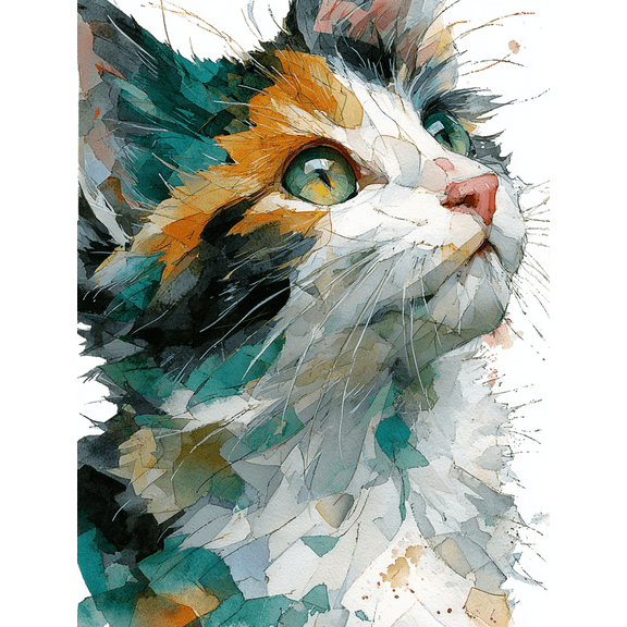 Watercolor Calico Kitten Canvas Print, Cute Cat Nursery Kids Bedroom Home Living Room Wall Decor Poster