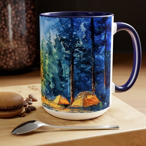 Watercolor Camping Forest Mug: Cozy Nature Adventure Gift