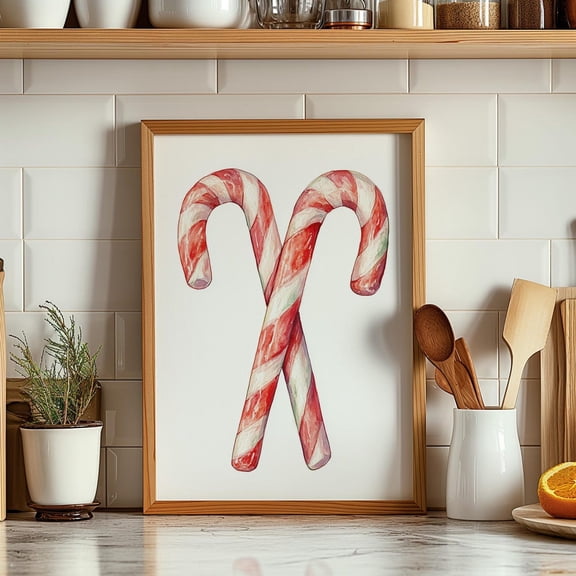 Watercolor Candy Cane Christmas Print Festive Kitchen Decor