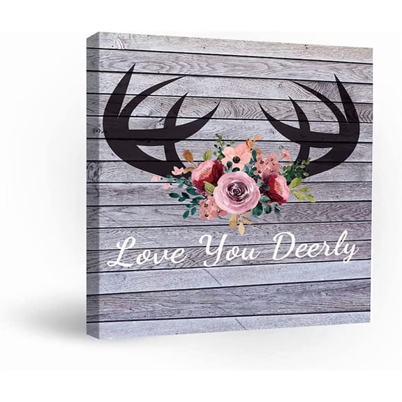 Watercolor Canvas Wall Art Flower Deer Antlers Canvas Hanging Painting Antlers Flowers Floral Canvas Art 12"x12" Canvas Printing Artwork for Home Decoration Bedroom Living Room Office Decor Colorful