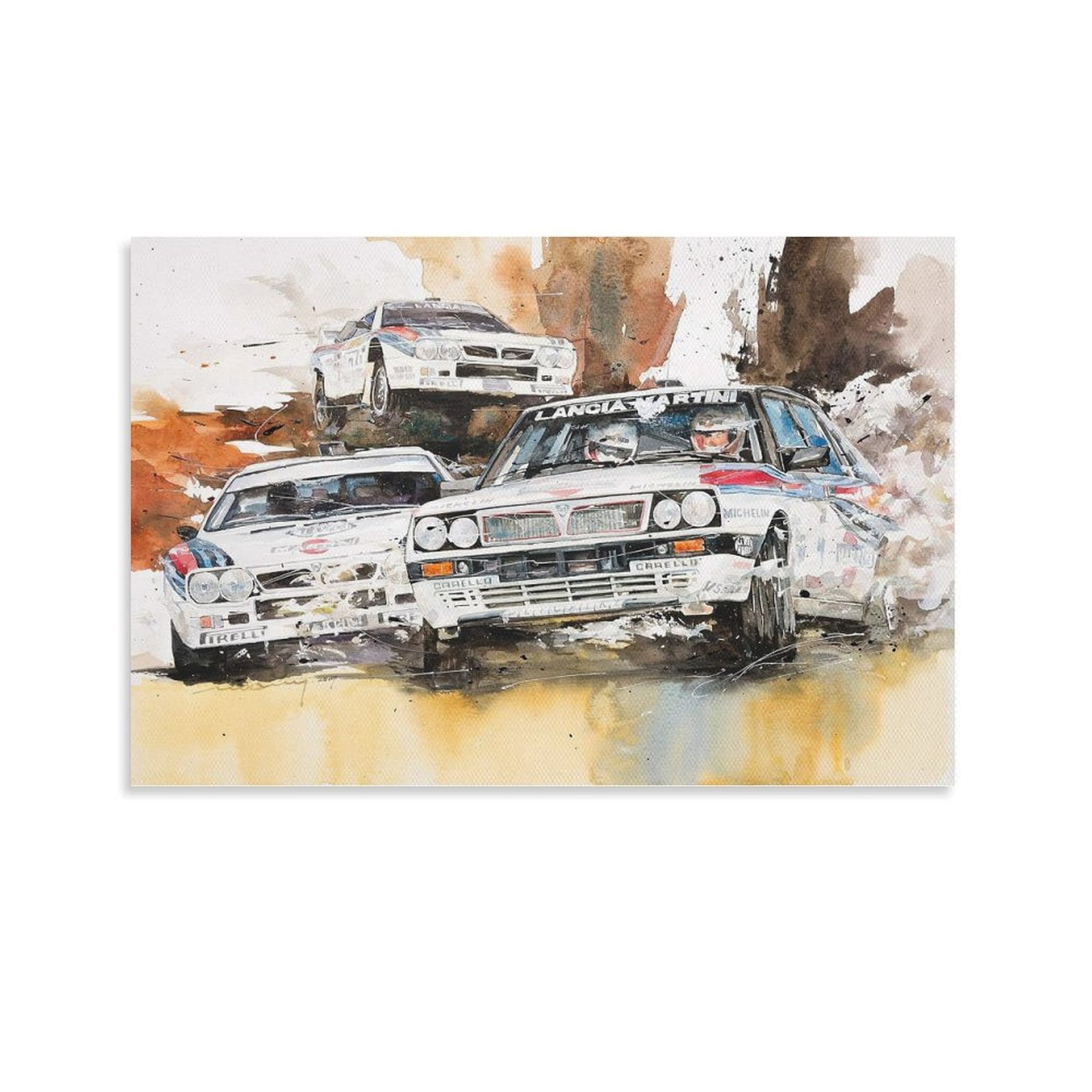 MINSEOK A2 Watercolor Car Poster – Dynamic Rally Sports Cars Art Print, 420x594mm, Premium 150gsm Matte Paper, Unframed