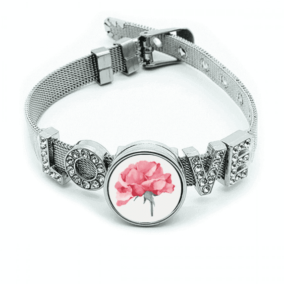 Watercolor Carnation Flowers Bracelet Wristband Crystal Love Adjustable Bangle