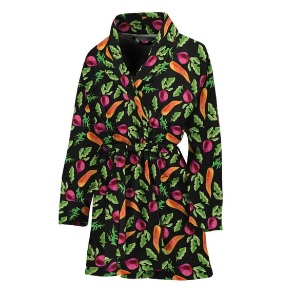 Watercolor Carrot And Radish Women Bathrobe One Size Univeral Fits, Carrot Farming Planter Fashion Lightweight Plush Fleece Long Robe For Women