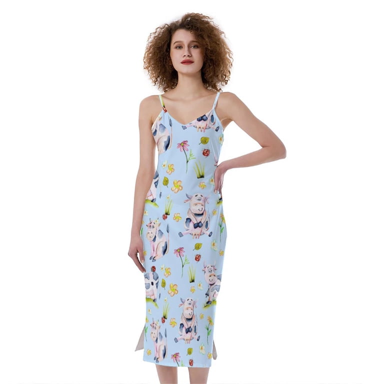 NOBRAND Watercolor Cartoon Cow Pattern Print Slim Fit Midi Cami Dress, Farmer Gifts Fashion Summer Maxi Sexy Casual Dress For Women, Women's, Size: NOBRAND Watercolor Cartoon Cow Pattern Print Slim Fit Midi Cami Dress, Farmer Gifts Fashion Summer Maxi Sexy Casual Dress For Women, Women's, Size: