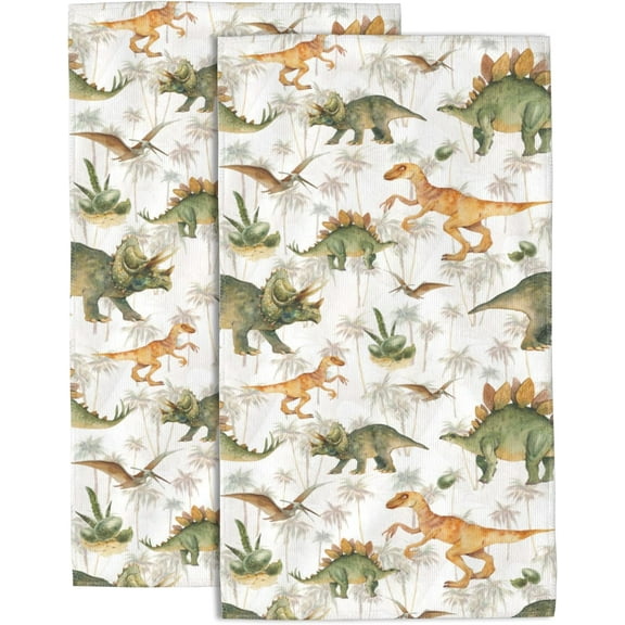 Watercolor Cartoon Dinosaur Hand Towels for Bathroom Set of 2 Hand Towels Soft Absorbent Bath Hand Towels for Kitchen Sports Gym Yoga Home Decor 14 x 28 in