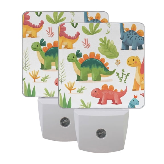 Watercolor Cartoon Dinosaur LED Night Light with Smart Sensor Plug Into Wall Dusk to Dawn 2 packs
